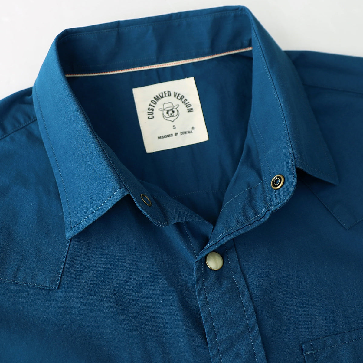 Dubinik 4.1oz Pearl Snap Solid Navy Blue Shirts For Men Long Sleeve Lightweight Casual Western Plaid Cowboy Cotton Vintage Work Shirt#48029 4XL / Navy