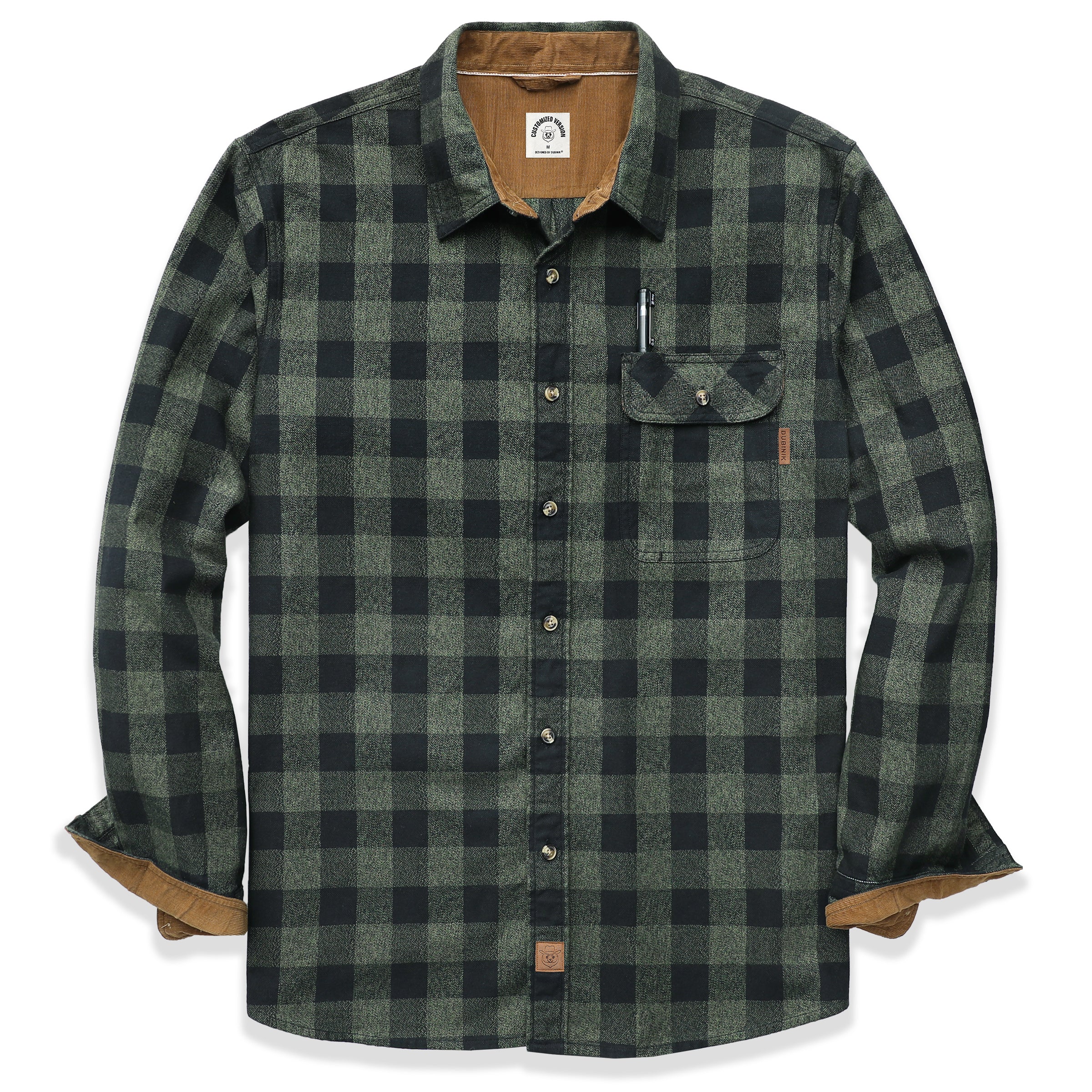 Mens Midweight Green Flannel Shirts Long Sleeve Casual Button Down Brushed 100% Cotton Shirt#10108 Tall size in stock now!
