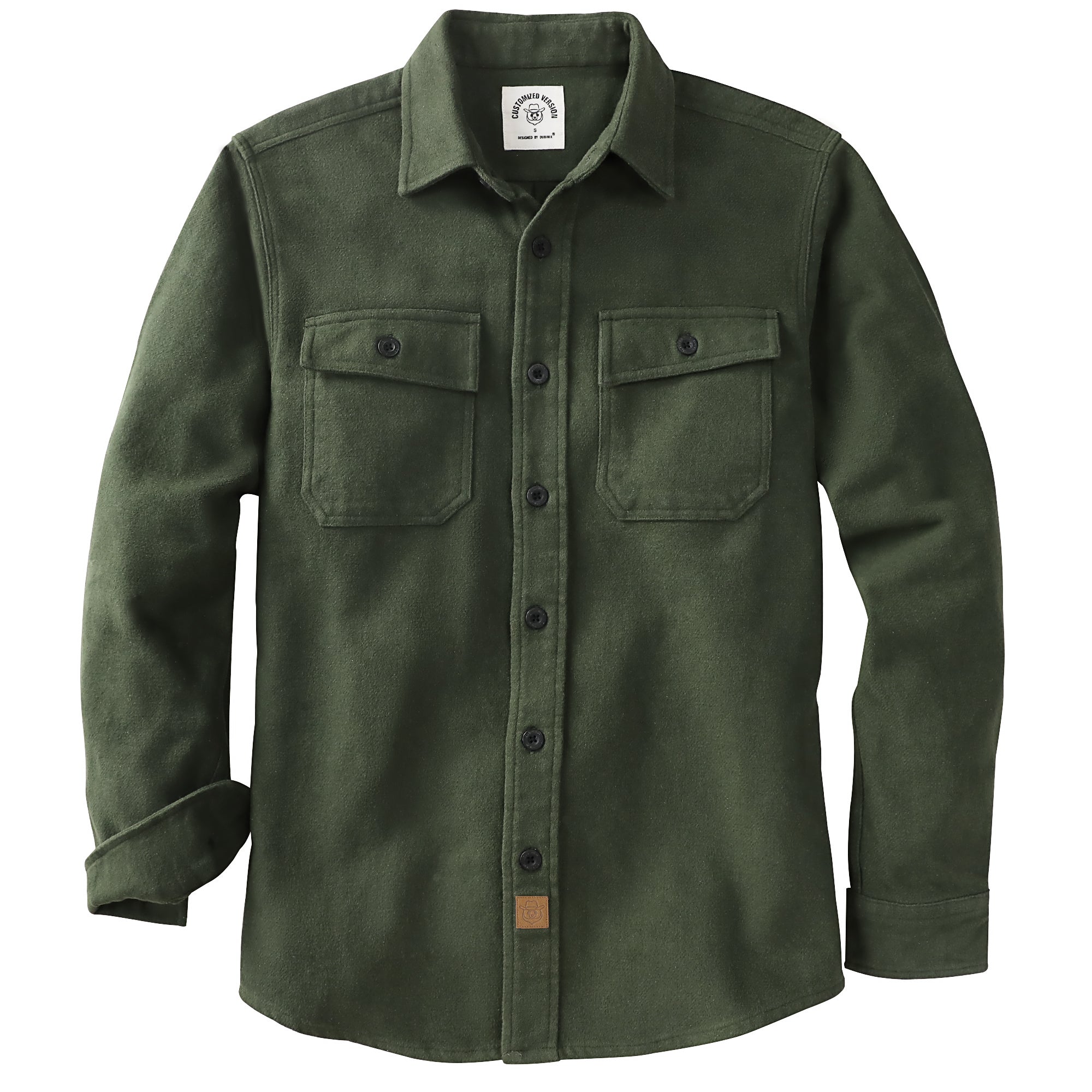 Dubinik® 13oz Ultra Heavyweight Olive Green Solid Flannel Shirt for Men Long Sleeve Mens Plaid Button Down Shirts for Men Vintage 100% Cotton#0081004