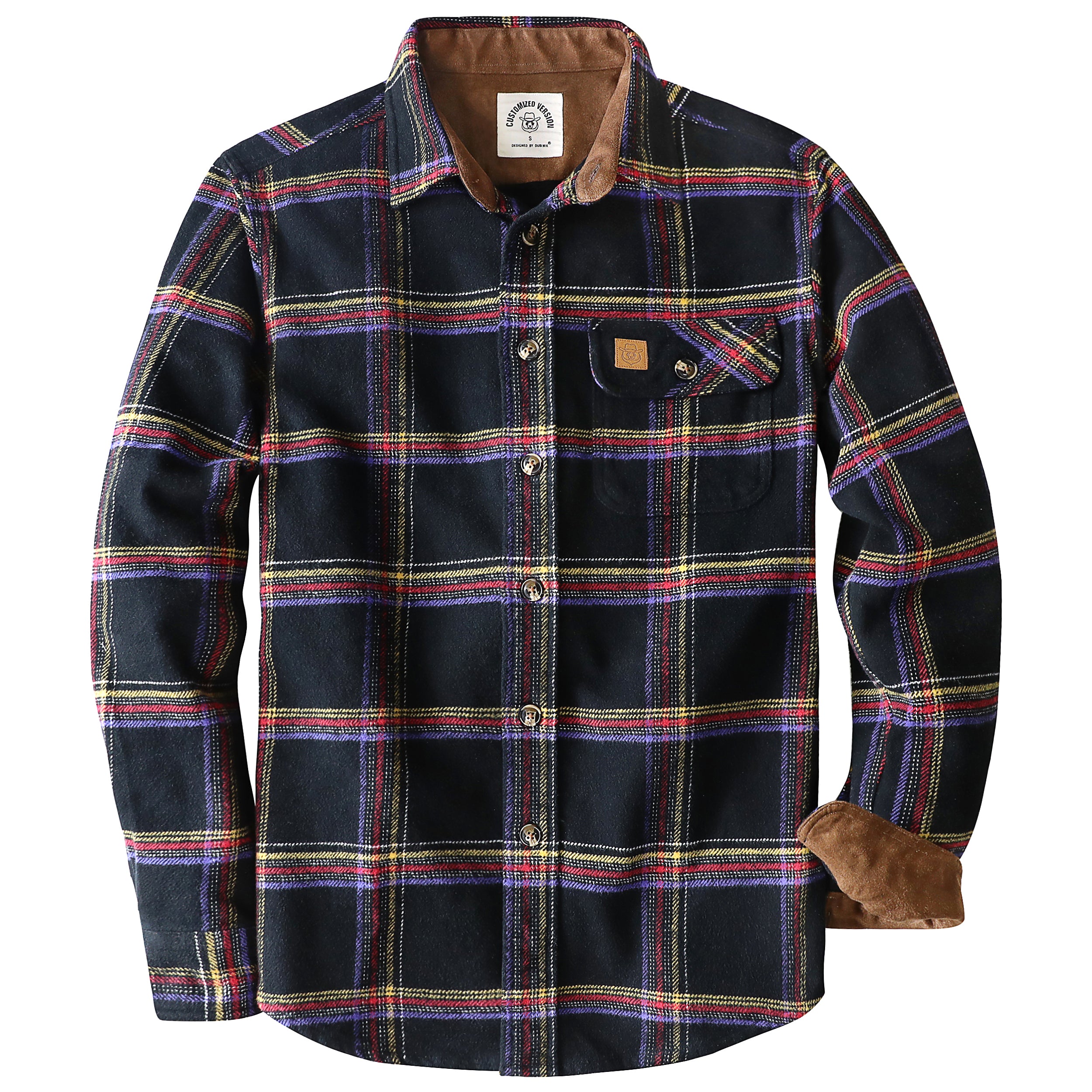 Dubinik® Mens Flannel Shirts Long Sleeve Casual Button Down Heavyweight Soft Pure Cotton Plaid Warm Suede Cuffs#0082007