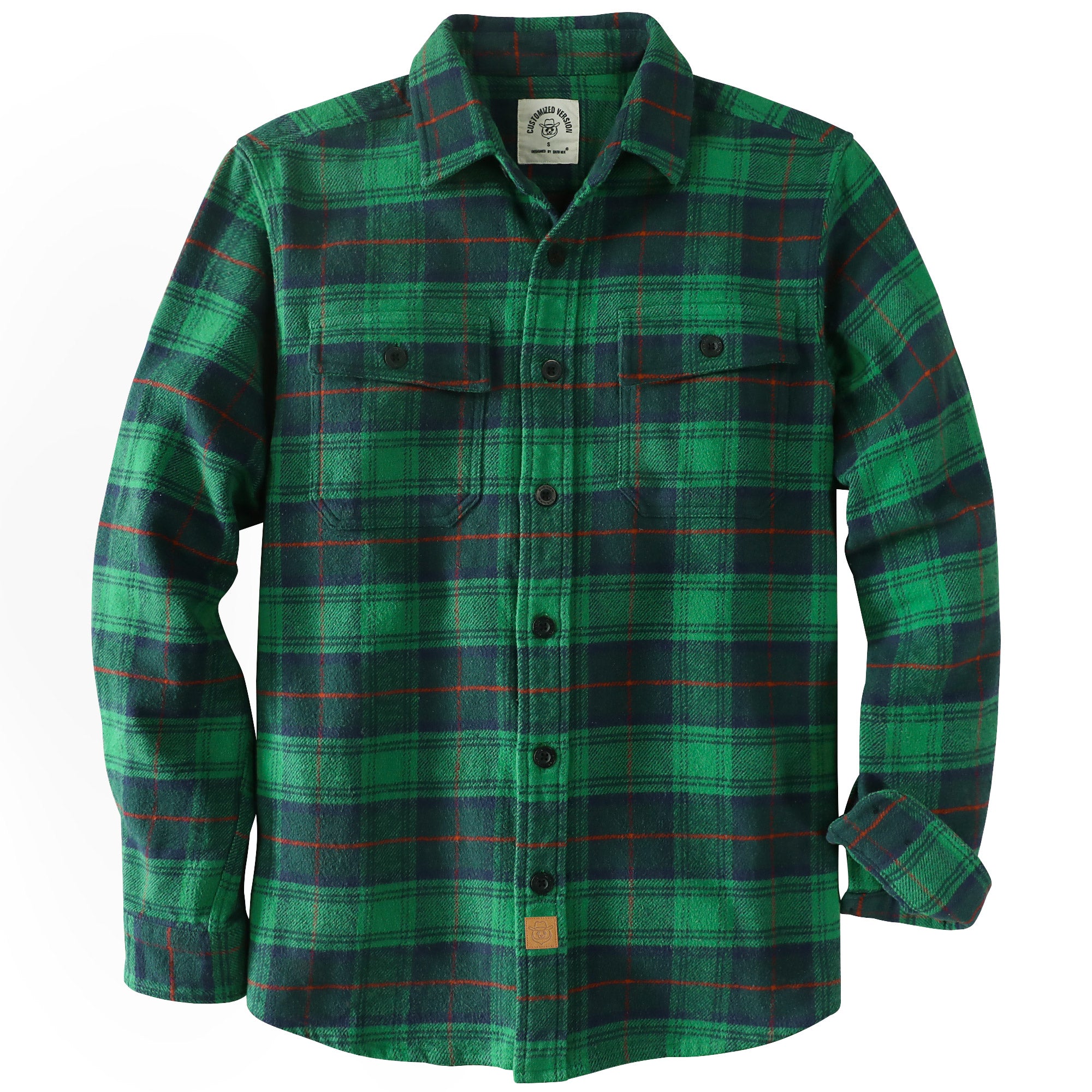 Dubinik® 13oz Ultra Heavyweight Green Flannel Shirt for Men Long Sleeve Mens Plaid Button Down Shirts for Men Vintage 100% Cotton#0081009