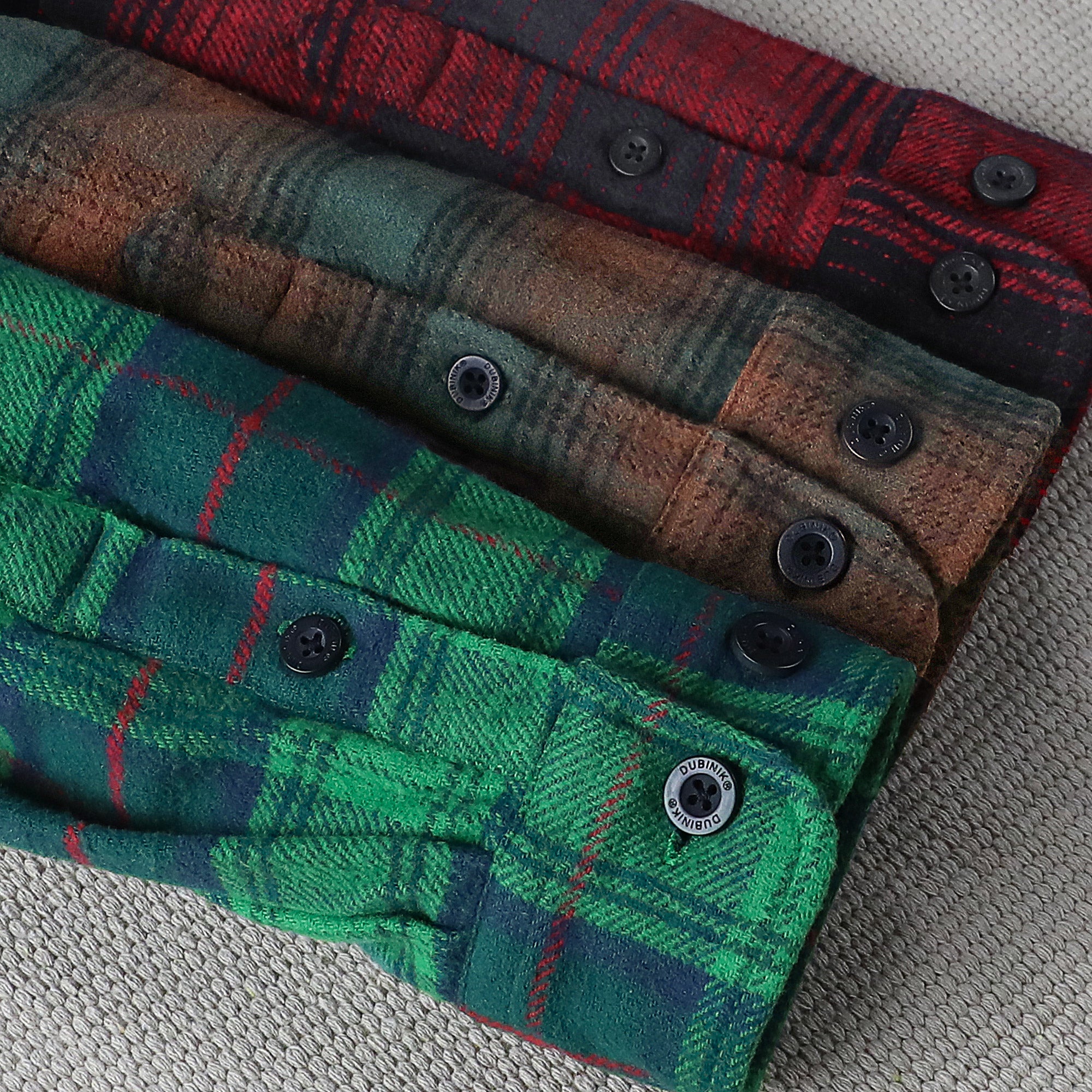Dubinik® 13oz Ultra Heavyweight Green Flannel Shirt for Men Long Sleeve Mens Plaid Button Down Shirts for Men Vintage 100% Cotton#0081009