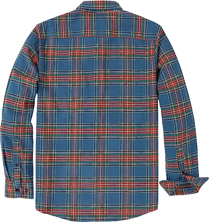 Dubinik®Mens Flannel Shirts Long Sleeve Flannel Shirt for Men Plaid Pockets Soft Casual 100% Cotton Button Down Regular Fit#0333