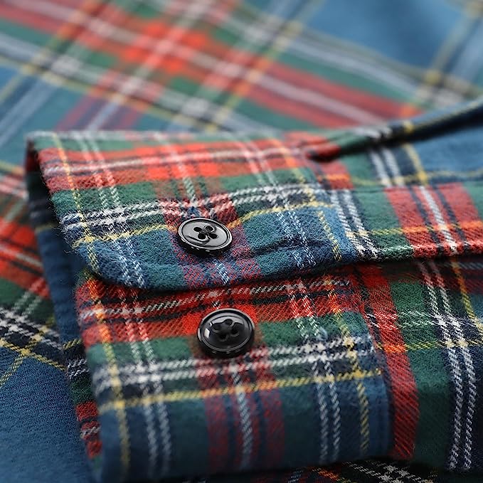 Dubinik®Mens Flannel Shirts Long Sleeve Flannel Shirt for Men Plaid Pockets Soft Casual 100% Cotton Button Down Regular Fit#0333