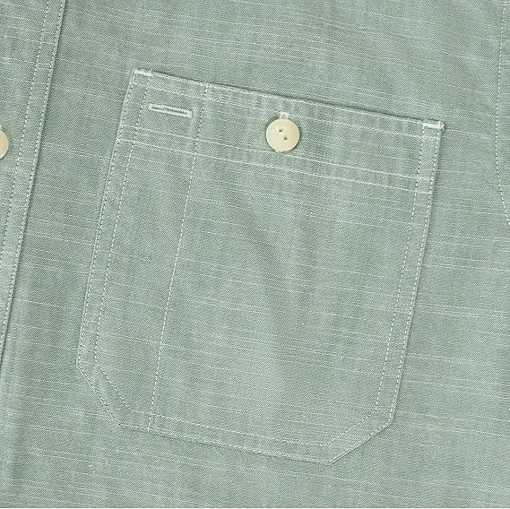 Dubinik® Mens Short Sleeve Button Down Casual Cotton Regular Fit Lightweight Pocket Chambray Mens Button Down Short Sleeve#0057005