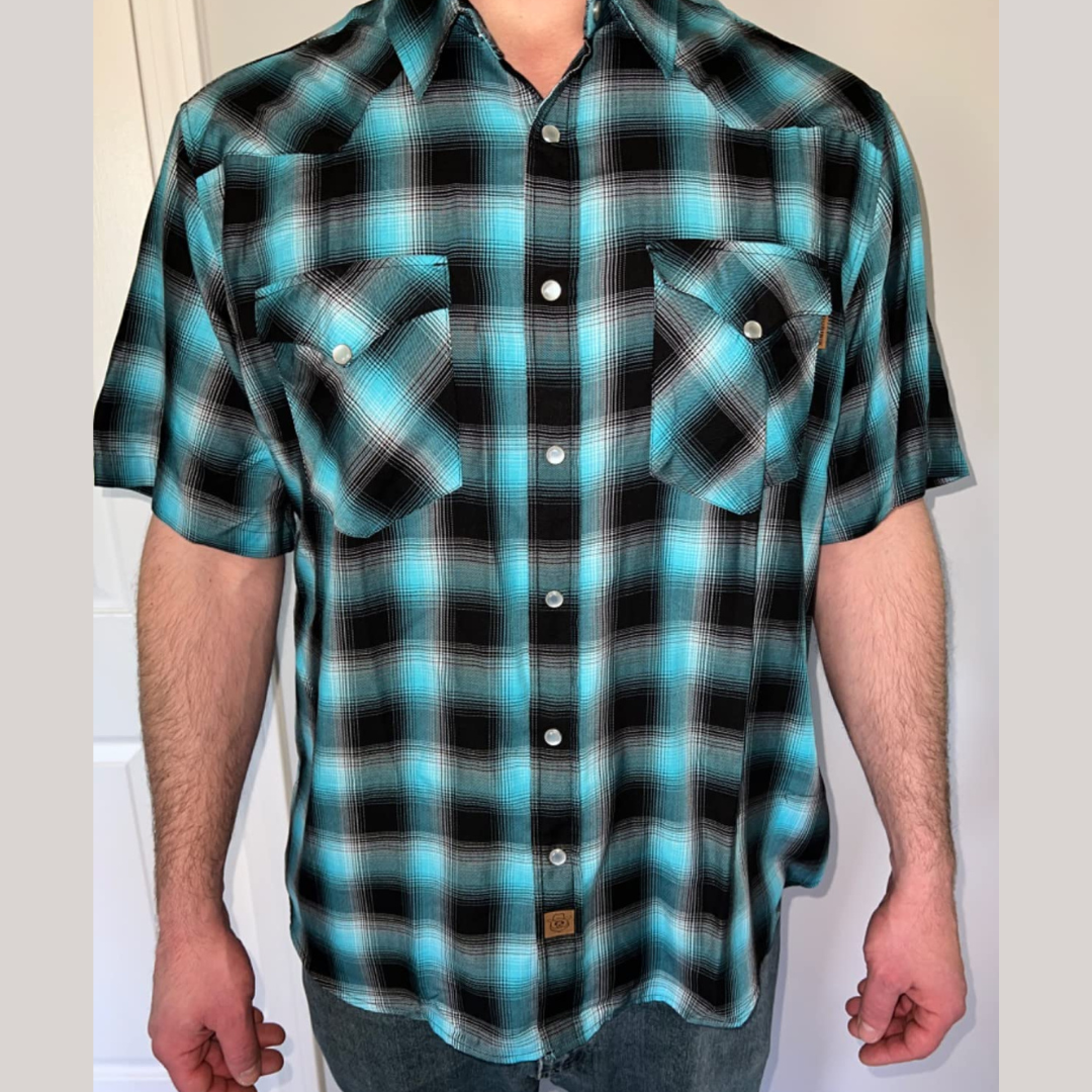 Chemises à carreaux à manches courtes en fibre de bambou Dubinik® pour hommes, style cowboy occidental, style vintage décontracté, avec boutons-pression nacrés, #2903