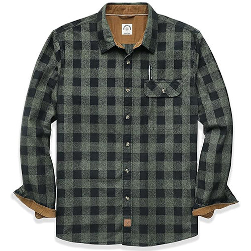 Chemises en flanelle mi-lourde pour hommes, manches longues, décontractées, boutonnées, 100 % coton brossé, n° 10108