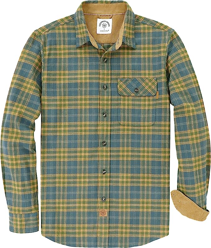 Herren Mittelschweres Flanellhemd, Langarm, lässig, Button-Down, gebürstetes Hemd aus 100 % Baumwolle #10113