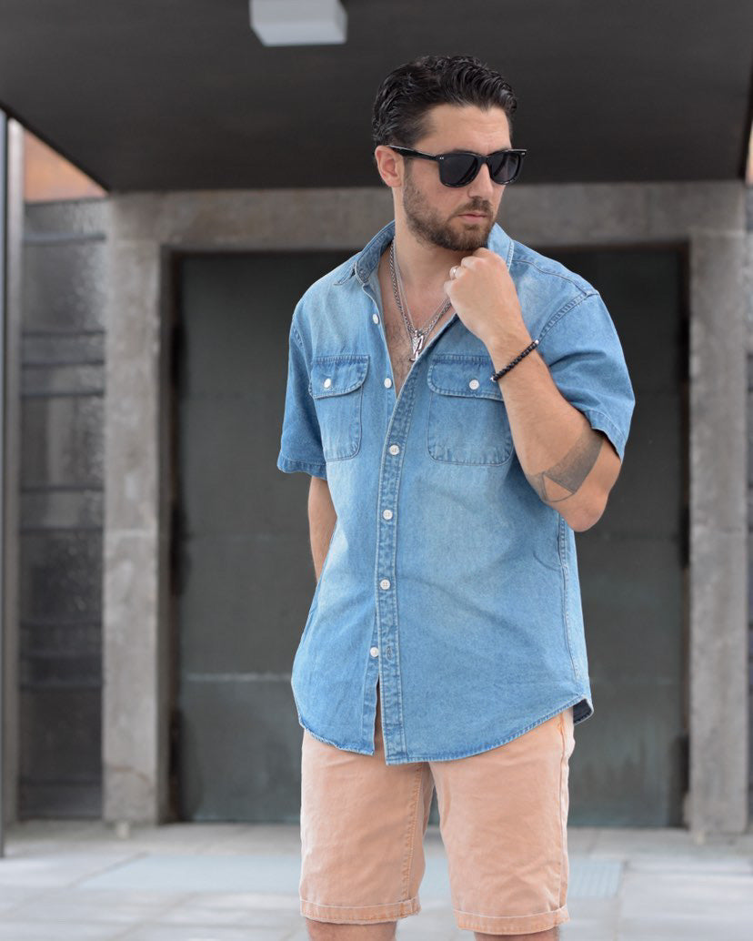 Herren Baumwoll-Kurzarm-Jeanshemd #5502 