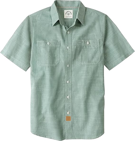 Dubinik® Mens Short Sleeve Button Down Casual Cotton Regular Fit Lightweight Pocket Chambray Mens Button Down Short Sleeve#0057005