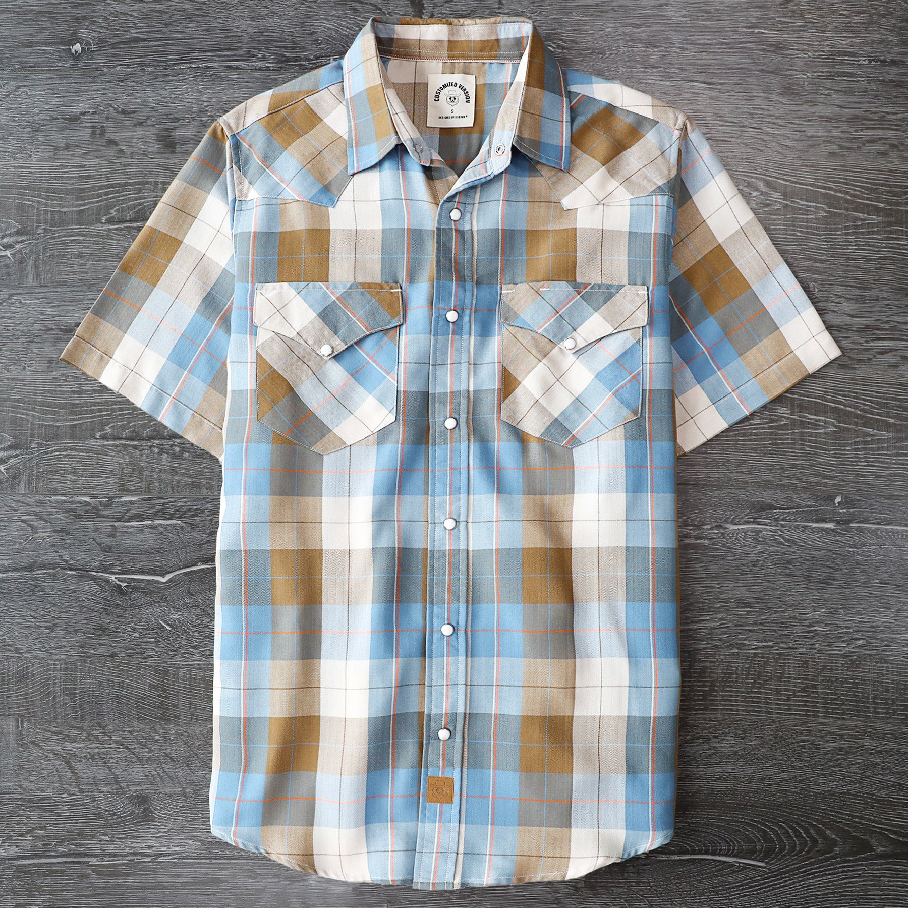Chemise à manches courtes décontractée en fibre de bambou Dubinik® pour homme, style western cowboy, avec boutons-pression nacrés, motif écossais côtier, style vintage, #29701