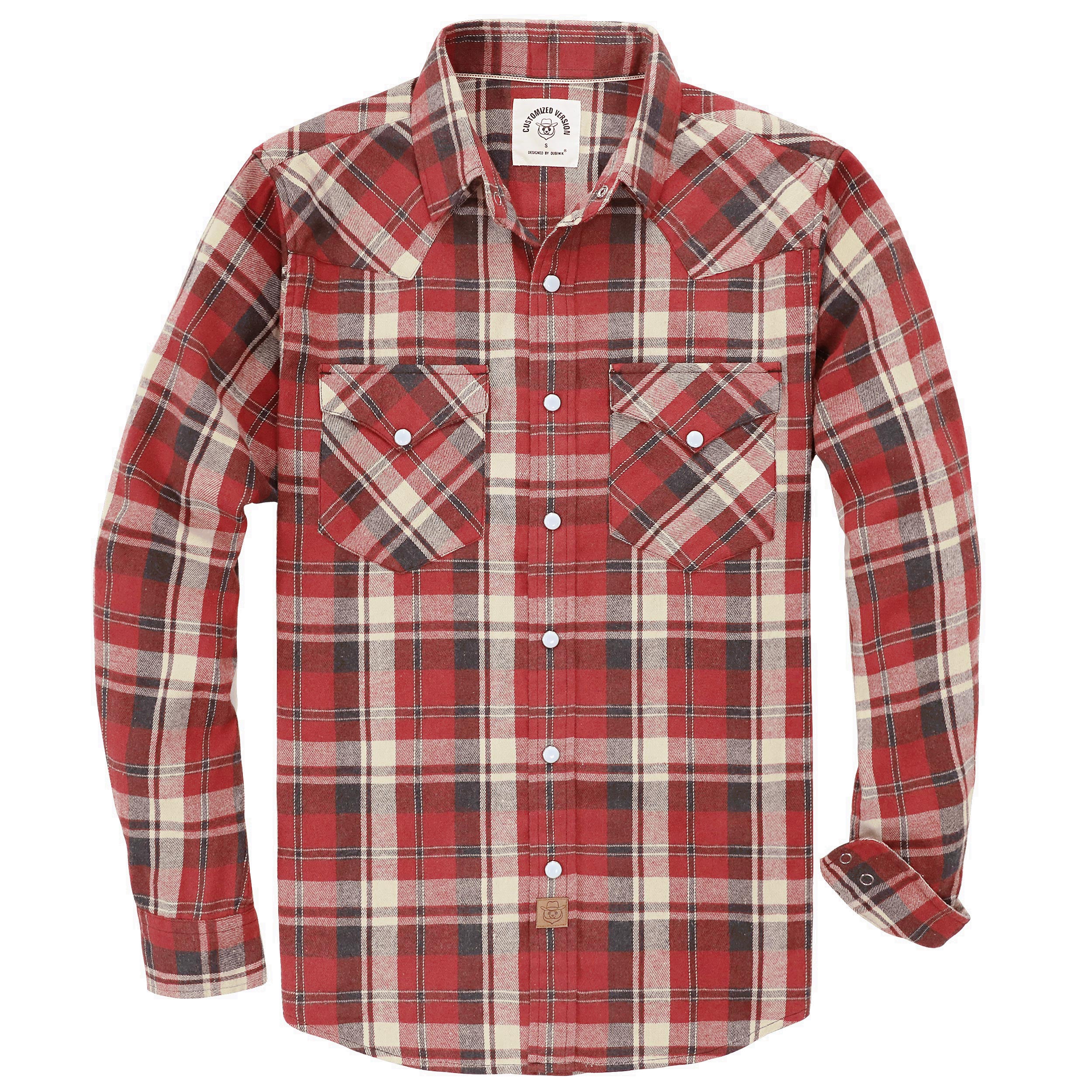 Dubinik® Flannel Shirt for Men Western Cowboy Pearl Snap Shirts for Men Long Sleeve Vintage Buttons Down Plaid Shirt#28605