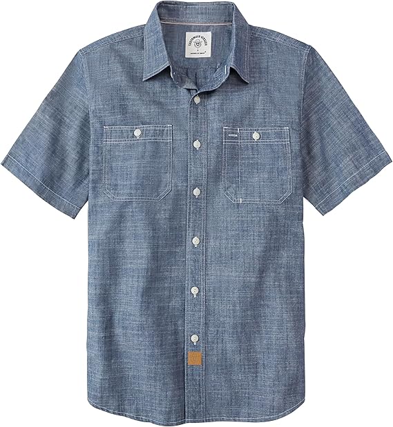 Dubinik® Chemise boutonnée à manches courtes pour homme, décontractée, en coton, coupe classique, légère, avec poches, en chambray, chemise boutonnée à manches courtes pour homme, n° 0057004