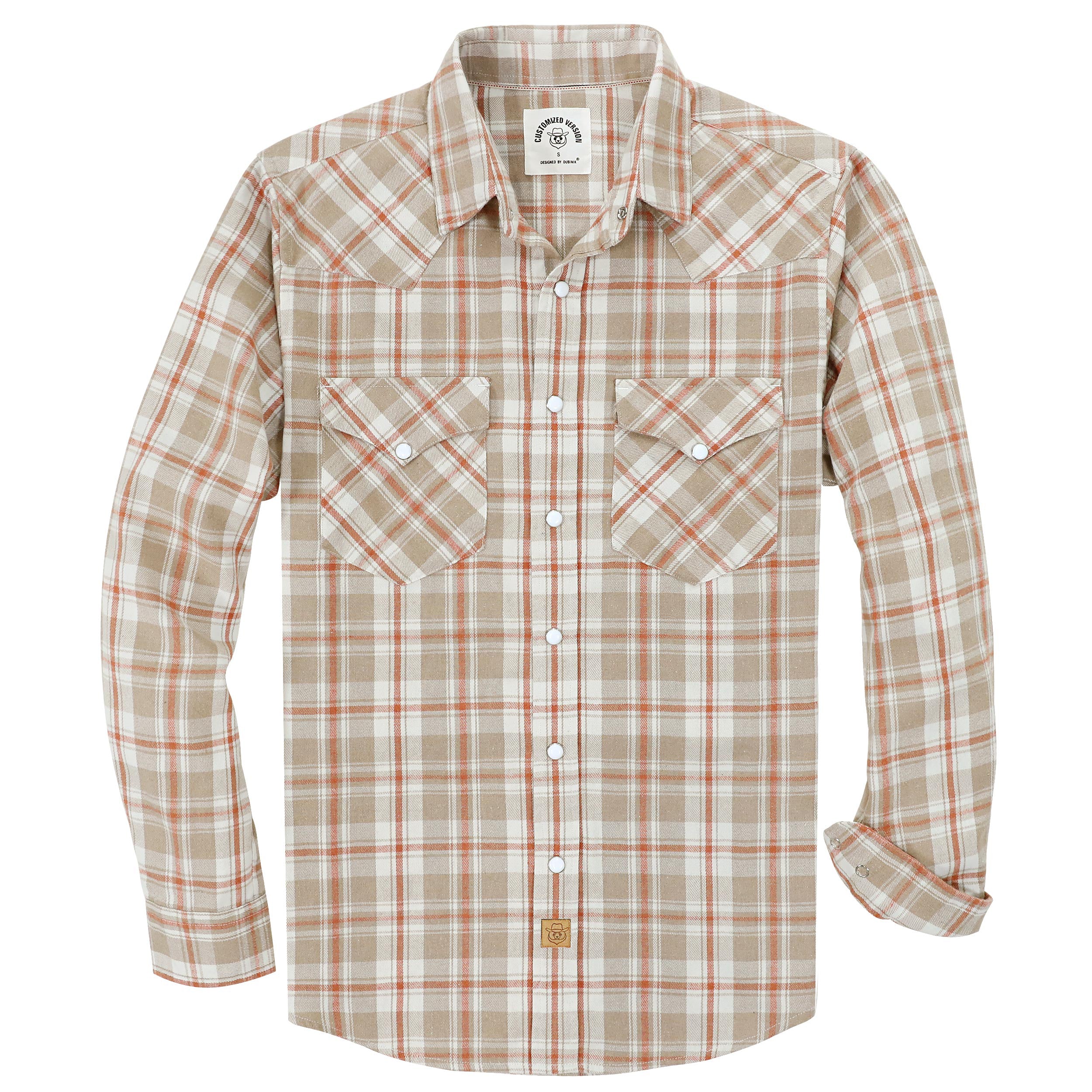 Dubinik® Flannel Shirt for Men Western Cowboy Pearl Snap Shirts for Men Long Sleeve Vintage Buttons Down Plaid Shirt#28406