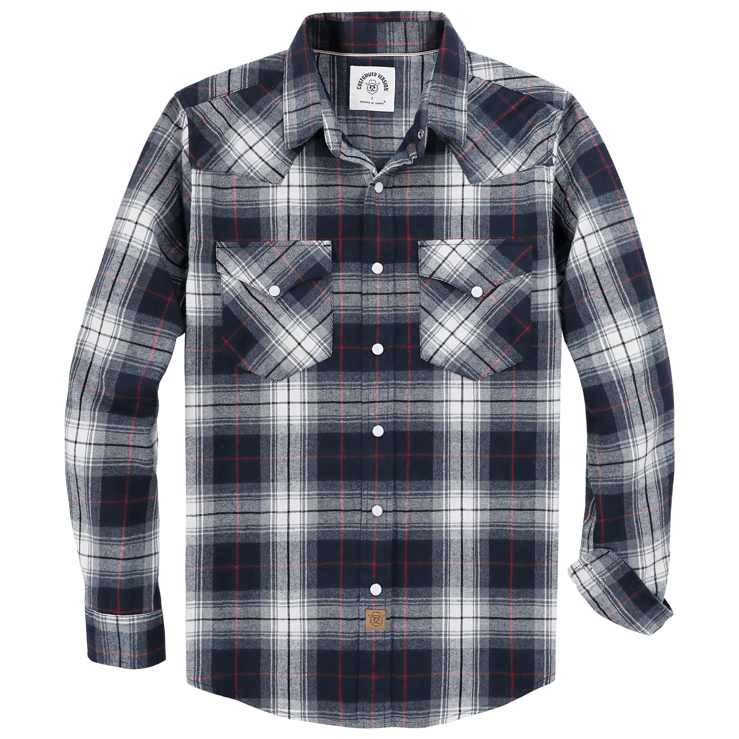 Chemise en flanelle Dubinik® pour homme, style cowboy western, boutons-pression nacrés, manches longues, style vintage, à carreaux, n° 28804 