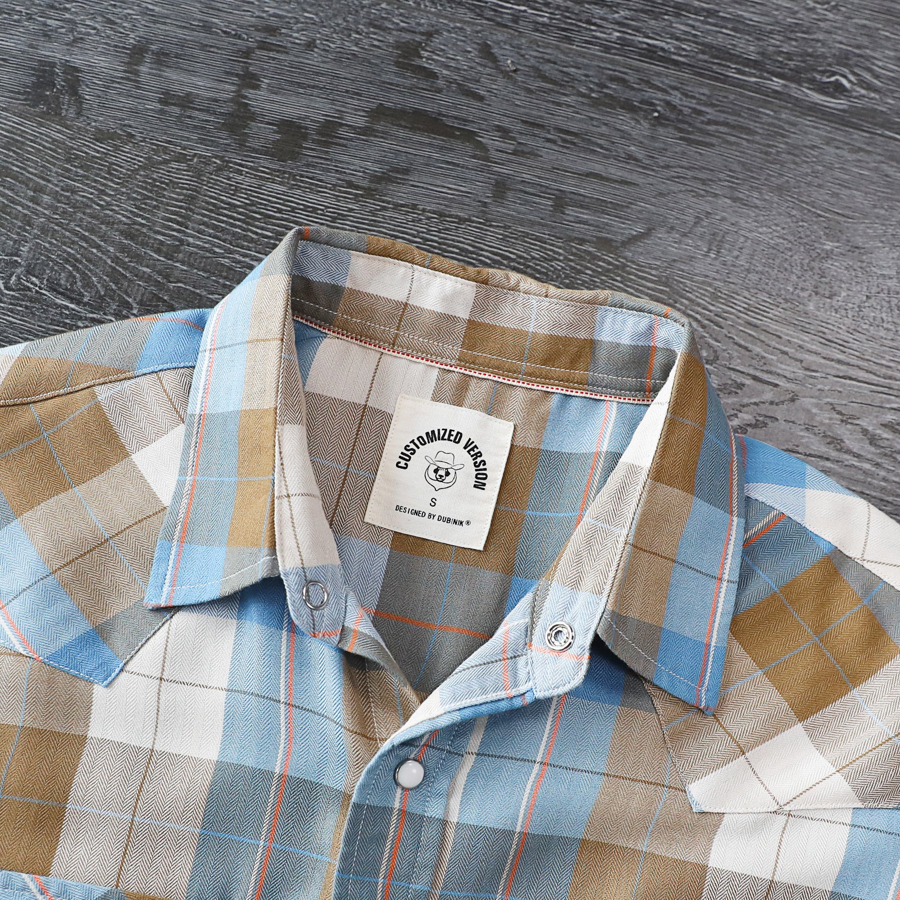 Chemise à manches courtes décontractée en fibre de bambou Dubinik® pour homme, style western cowboy, avec boutons-pression nacrés, motif écossais côtier, style vintage, #29701