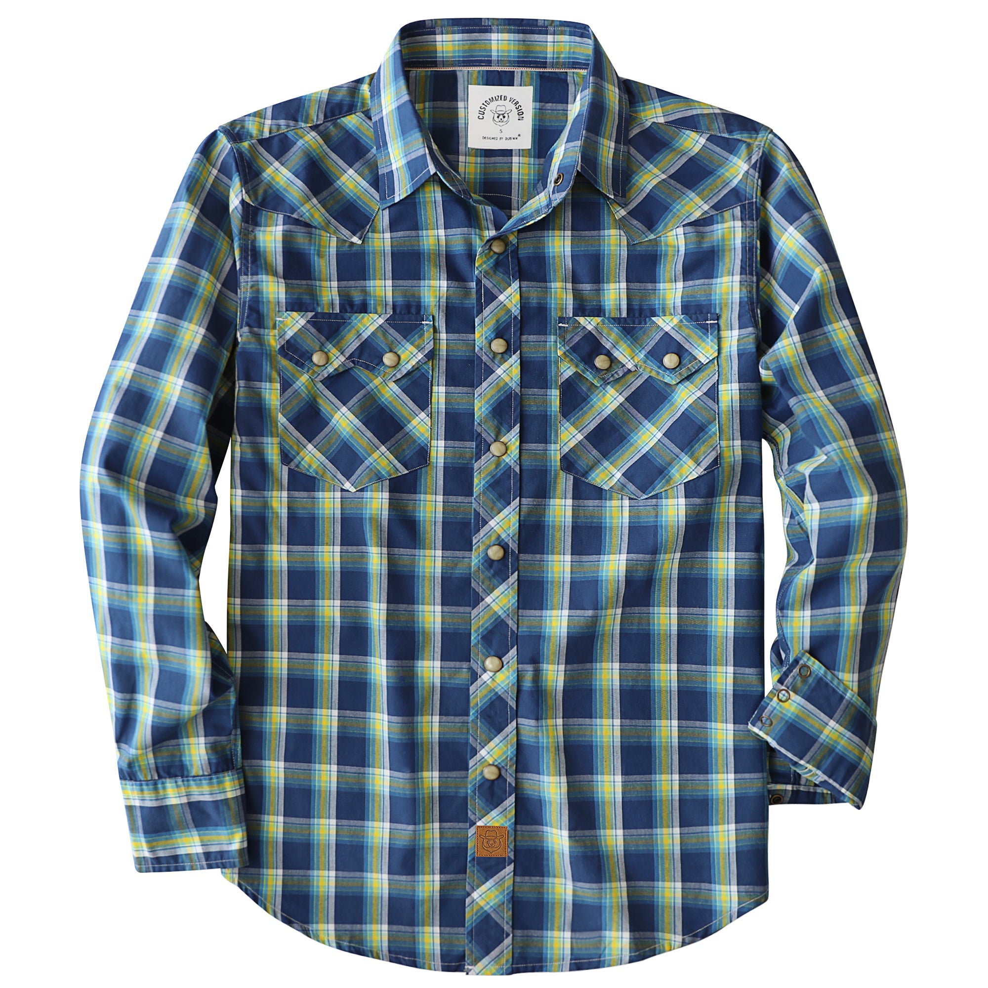 Dubinik® Pearl Snap Shirts For Men Long Sleeve Lightweight Casual Western Plaid Cowboy Cotton Vintage Work Shirt#48017