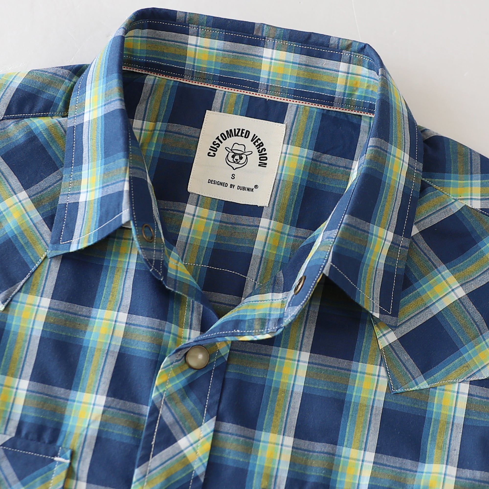 Dubinik® Pearl Snap Shirts For Men Long Sleeve Lightweight Casual Western Plaid Cowboy Cotton Vintage Work Shirt#48017