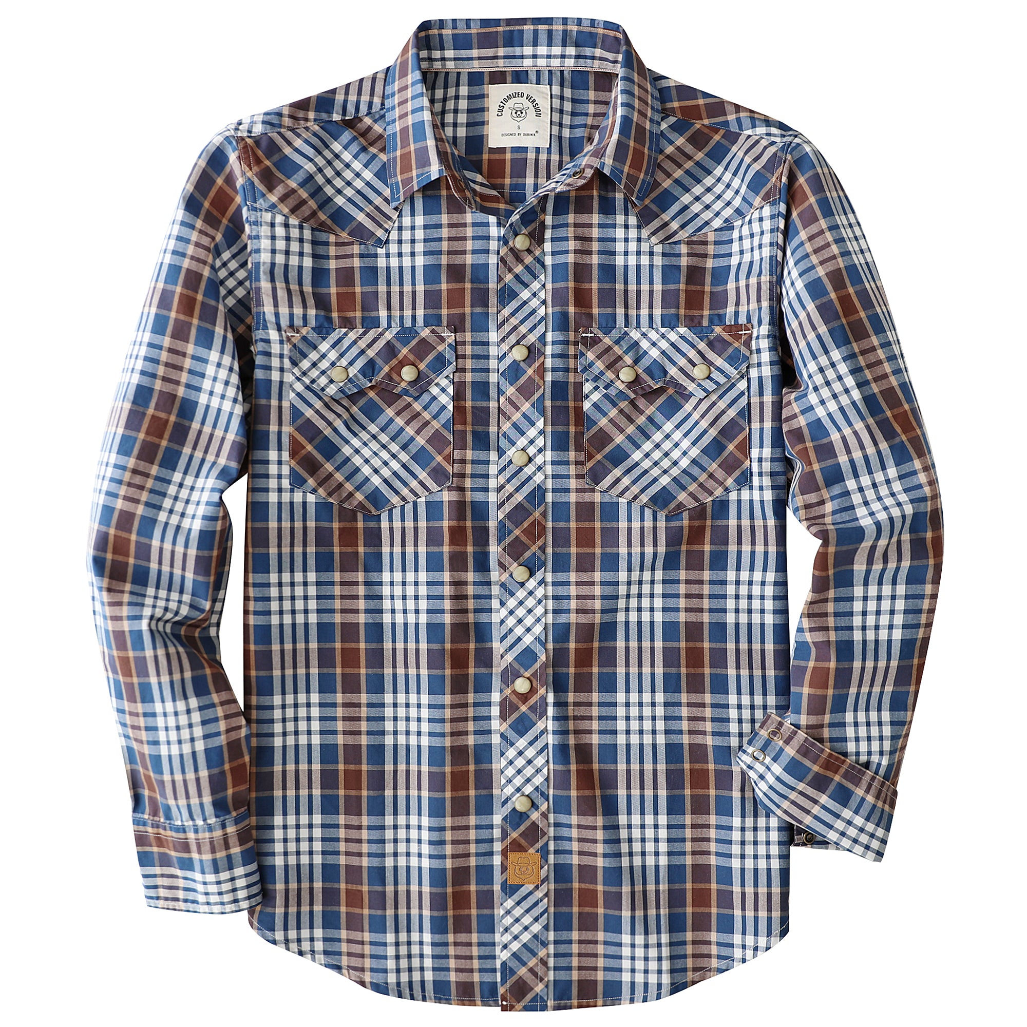 Dubinik® Pearl Snap Shirts For Men Long Sleeve Lightweight Casual Western Plaid Cowboy Cotton Vintage Work Shirt#48027