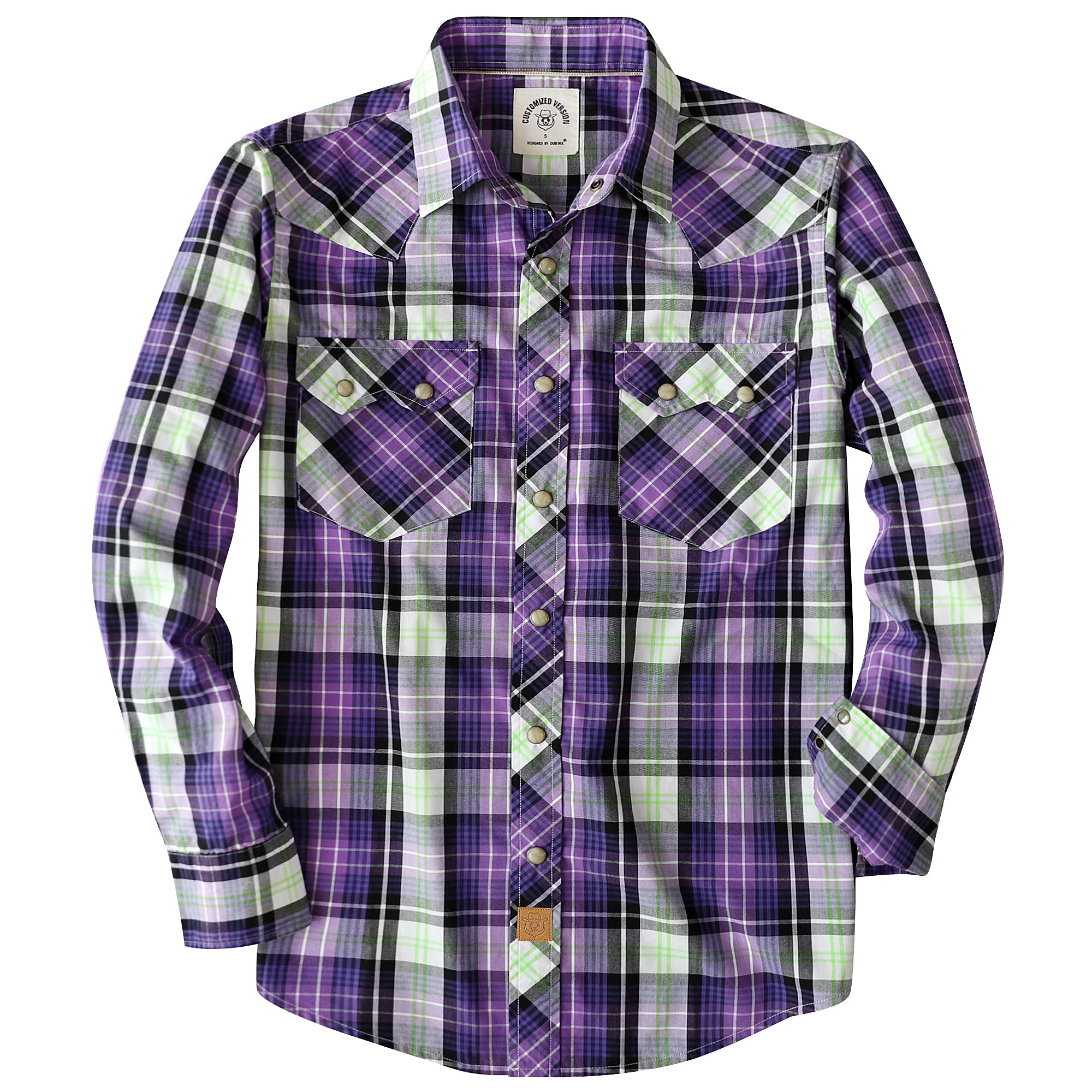 Dubinik® Pearl Snap Shirts For Men Long Sleeve Lightweight Casual Western Plaid Cowboy Cotton Vintage Work Shirt#48002
