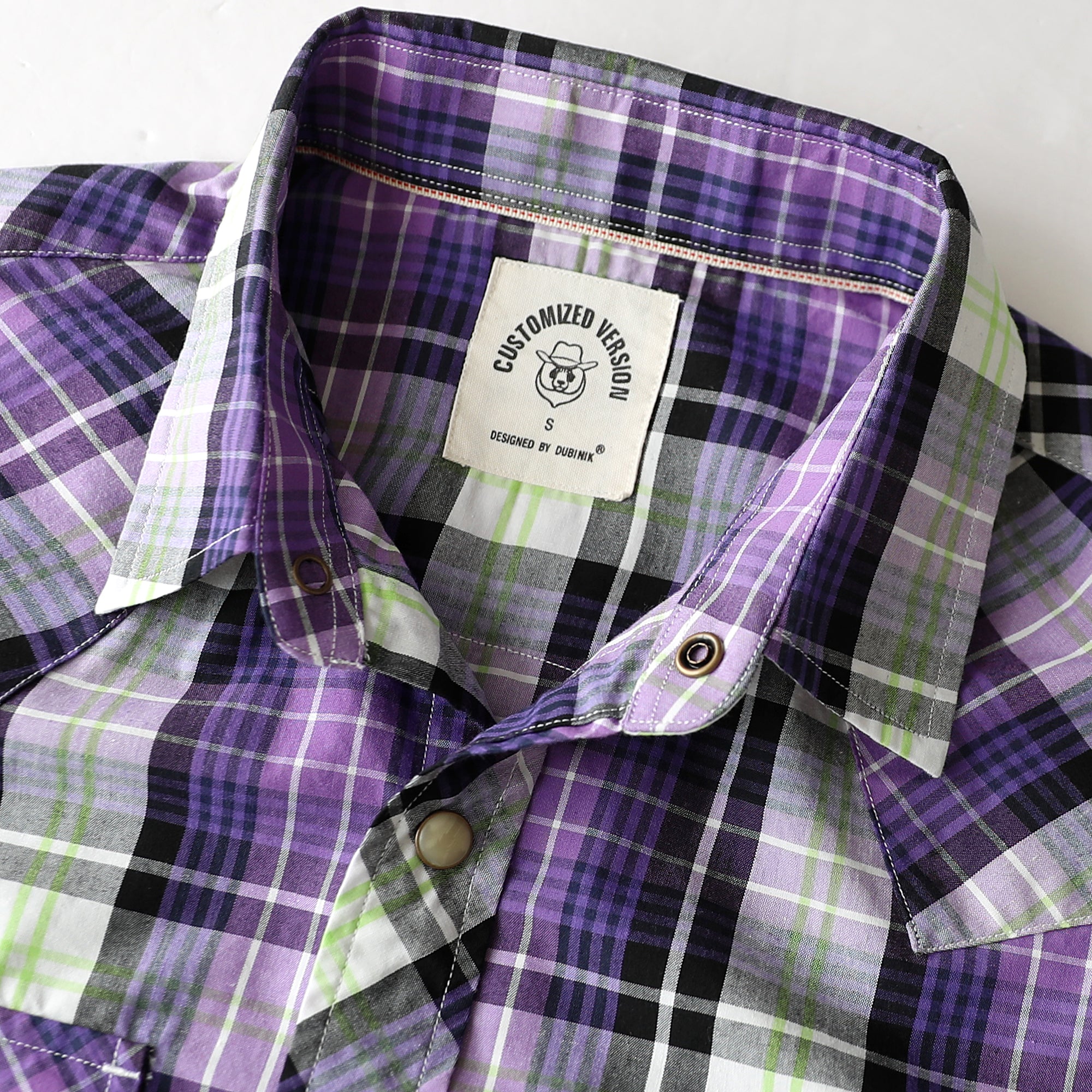 Dubinik® Pearl Snap Shirts For Men Long Sleeve Lightweight Casual Western Plaid Cowboy Cotton Vintage Work Shirt#48002