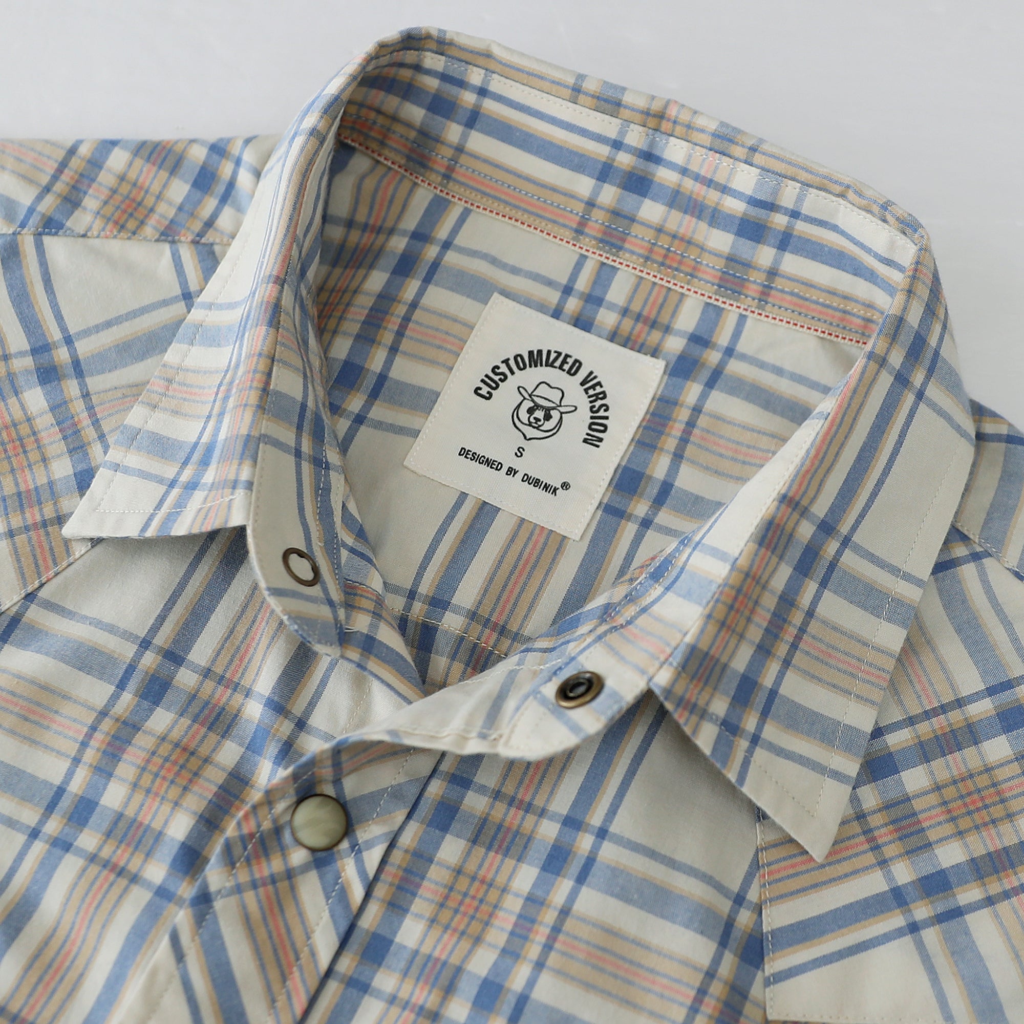 Dubinik® Men's Pearl Snap Sawtooth Pocket Western Plaid Shirt Short Sl
