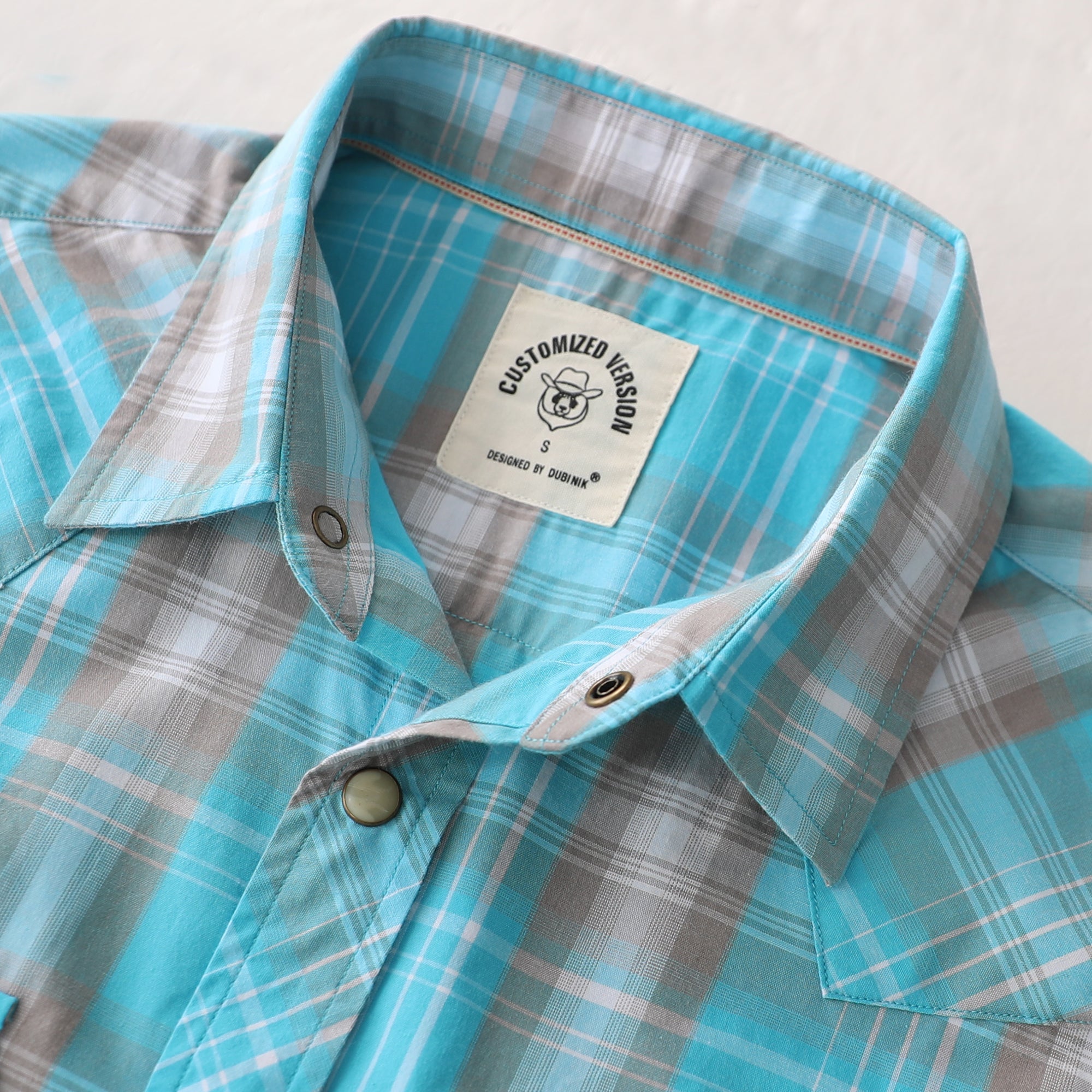 Dubinik® Men's Pearl Snap Sawtooth Pocket Western Plaid Shirt Short Sl