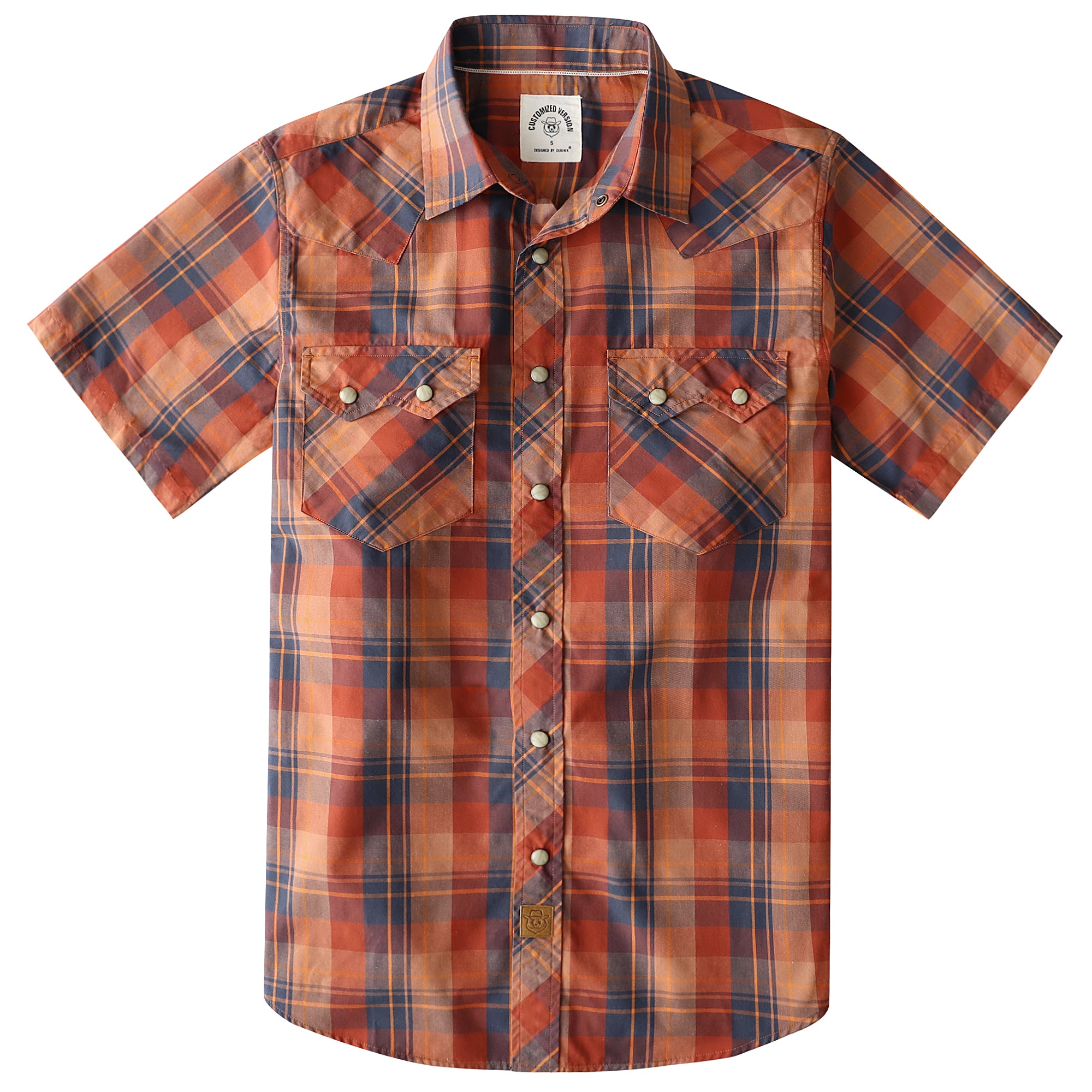 Dubinik® Men's Pearl Snap Sawtooth Pocket Western Plaid Shirt Short Sl
