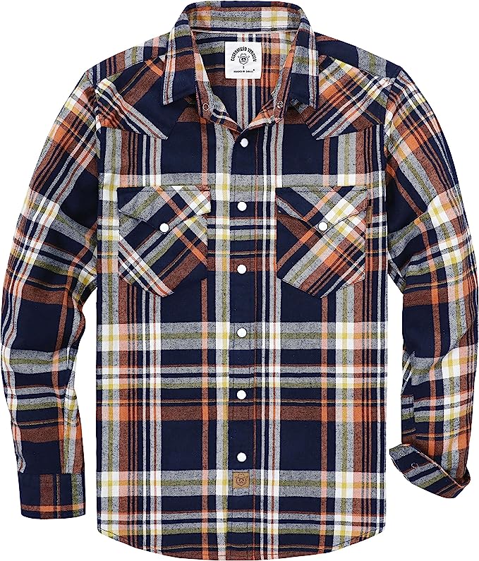 Dubinik® Flannel Shirt for Men Western Cowboy Pearl Snap Shirts for Men Long Sleeve Vintage Buttons Down Plaid Shirt#28803