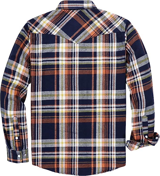 Dubinik® Flannel Shirt for Men Western Cowboy Pearl Snap Shirts for Men Long Sleeve Vintage Buttons Down Plaid Shirt#28803