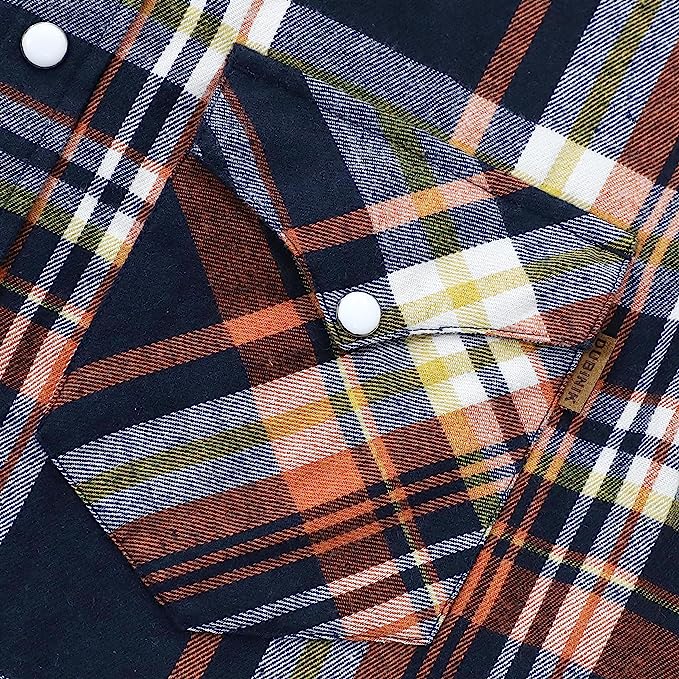 Dubinik® Flannel Shirt for Men Western Cowboy Pearl Snap Shirts for Men Long Sleeve Vintage Buttons Down Plaid Shirt#28803