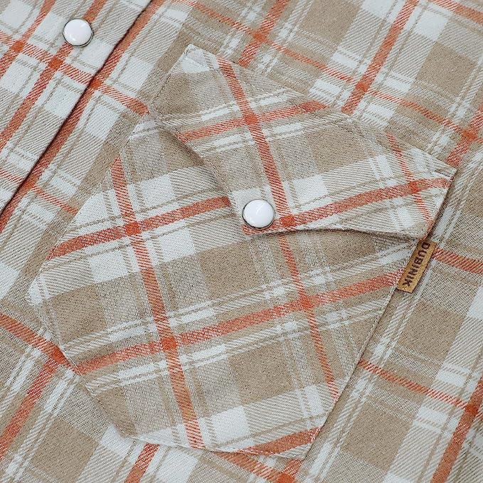 Dubinik® Flannel Shirt for Men Western Cowboy Pearl Snap Shirts for Men Long Sleeve Vintage Buttons Down Plaid Shirt#28406