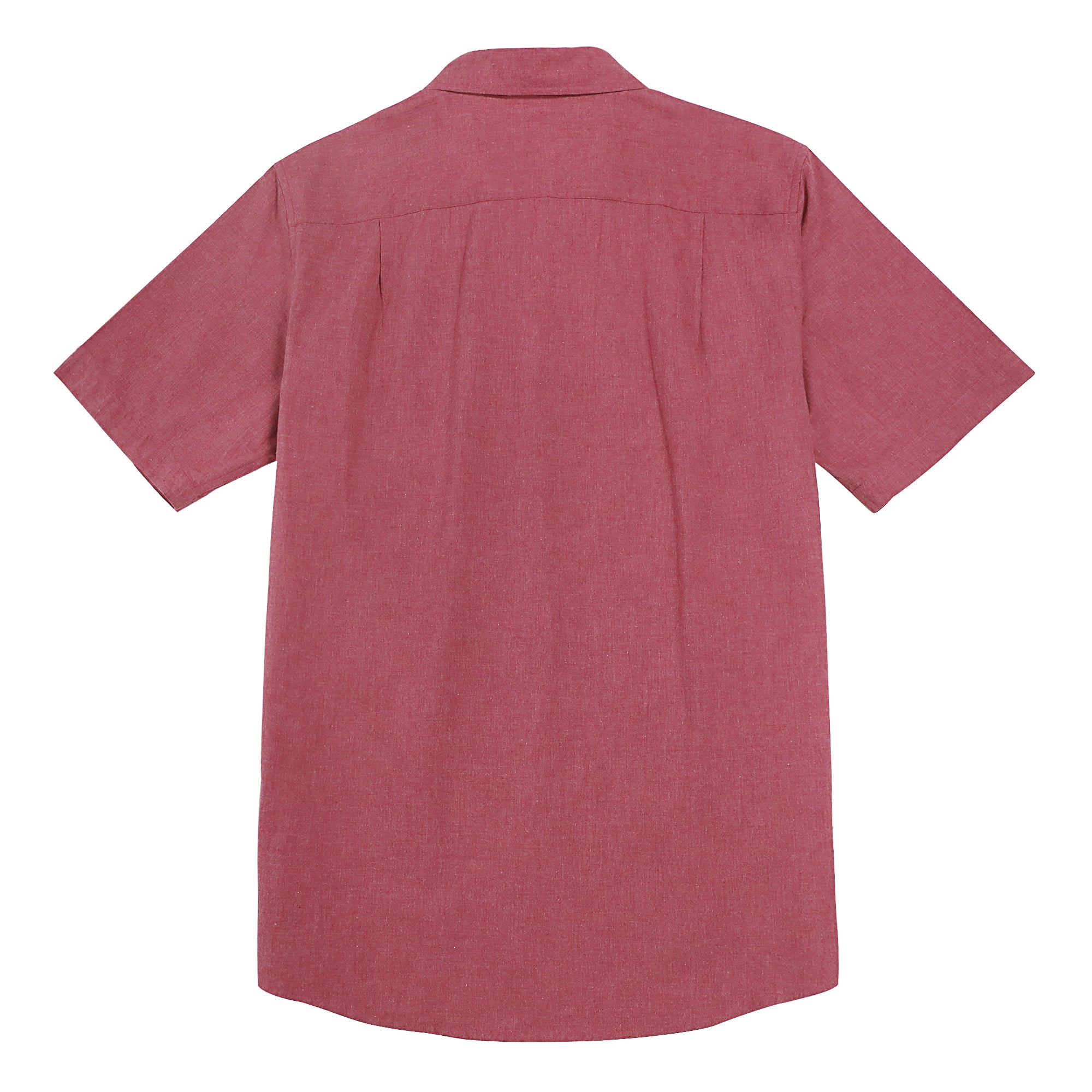 Dubinik® Jujube Red Solid Mens Short Sleeve Button Down Shirts 100% Cotton Plaid Men's Casual Button-Down Shirts with Pocket#011507