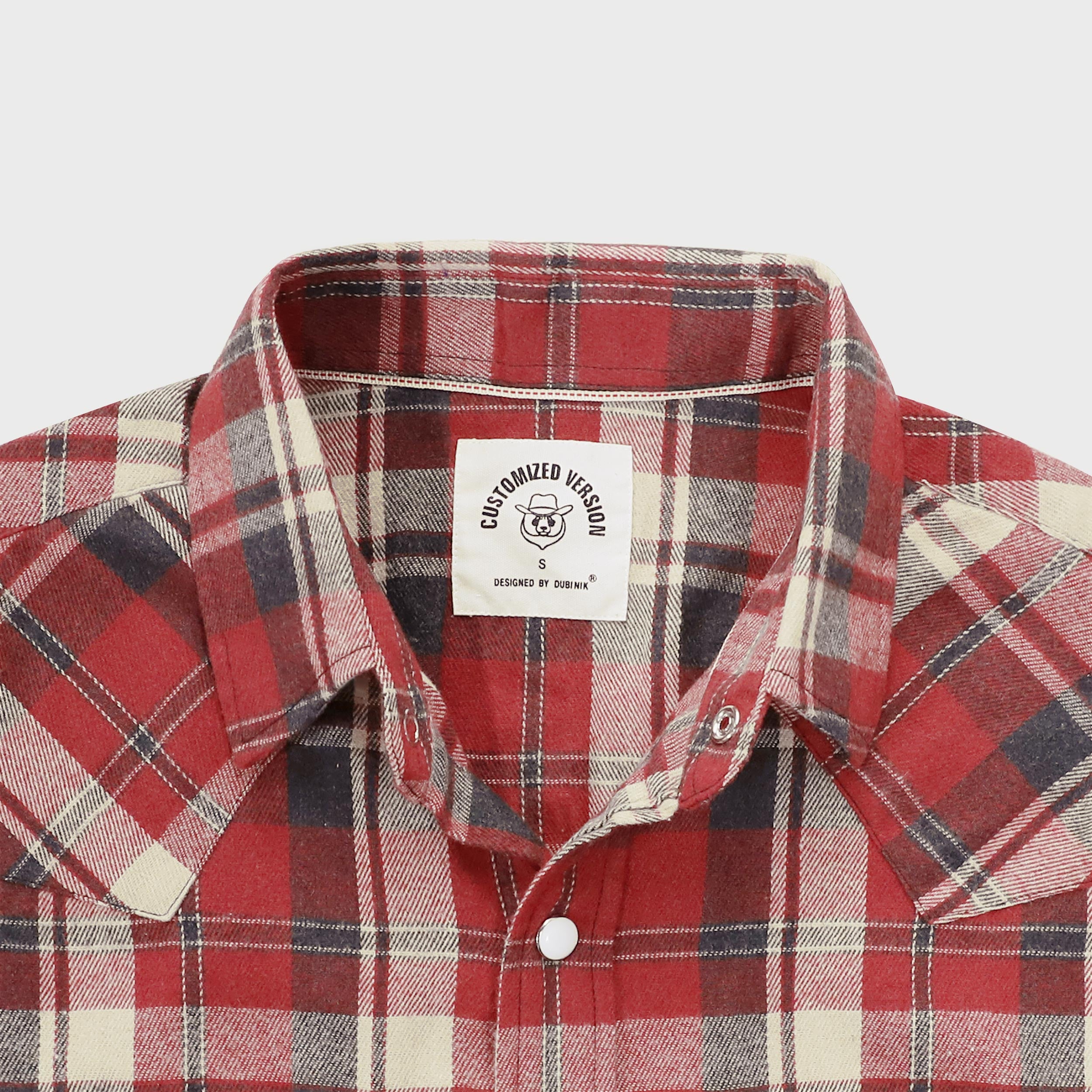 Dubinik® Flannel Shirt for Men Western Cowboy Pearl Snap Shirts for Men Long Sleeve Vintage Buttons Down Plaid Shirt#28605