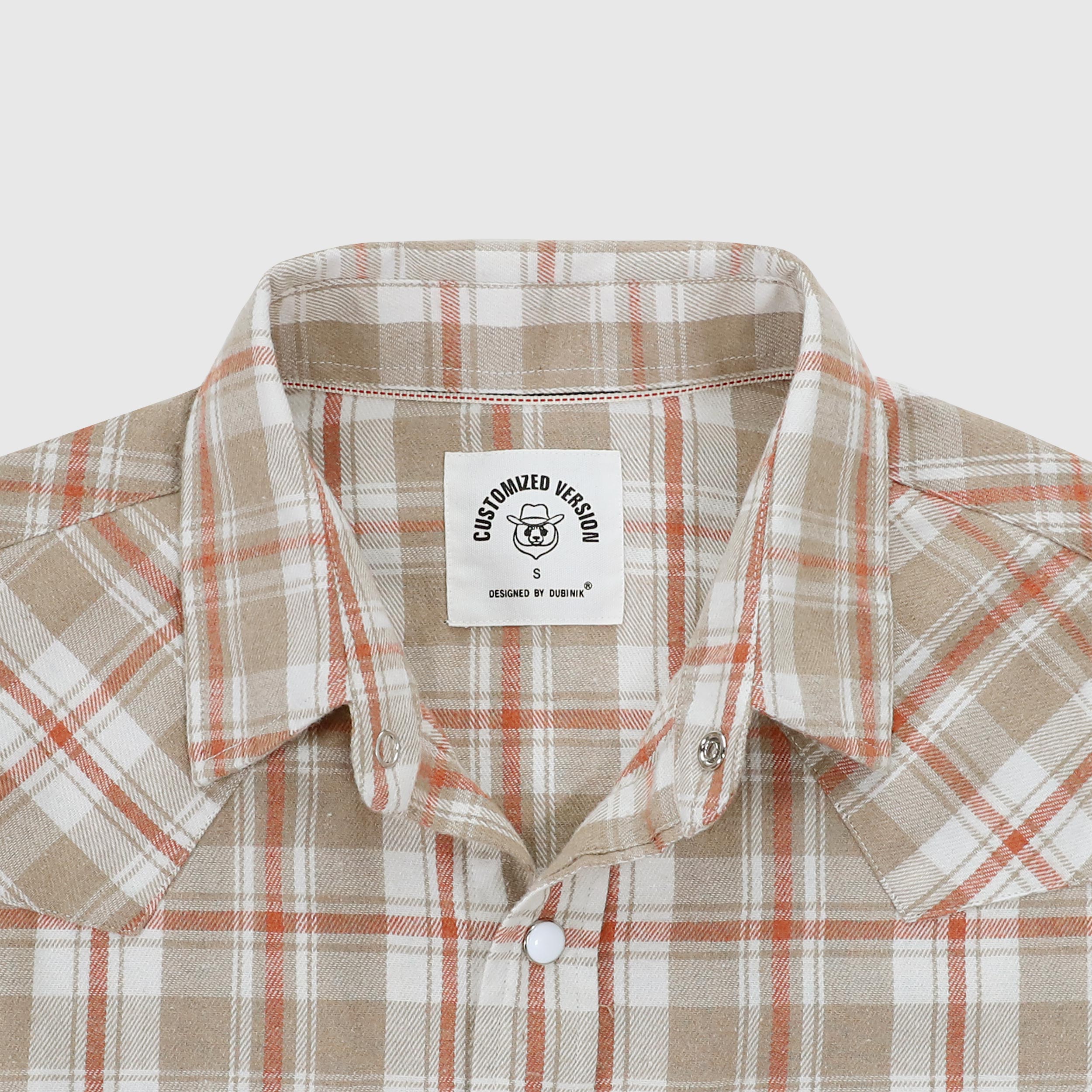 Dubinik® Flannel Shirt for Men Western Cowboy Pearl Snap Shirts for Men Long Sleeve Vintage Buttons Down Plaid Shirt#28406