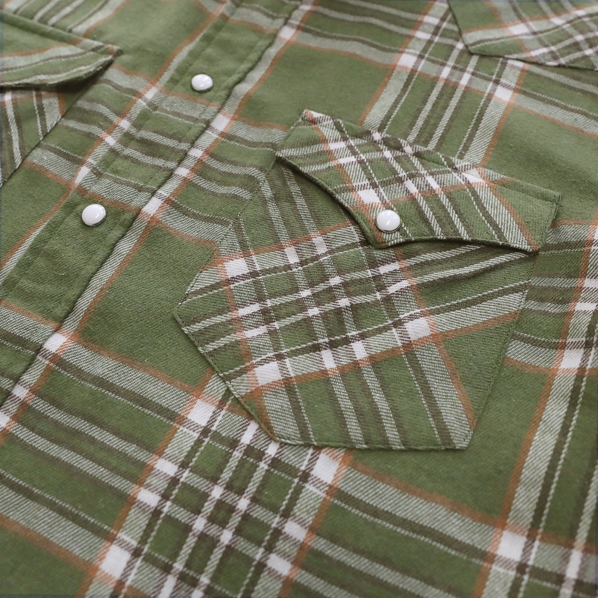 Mens Army Green Flannel Long Sleeve Pearl Snap Buttons Western Cowboy Vintage Casual Shirts #2808