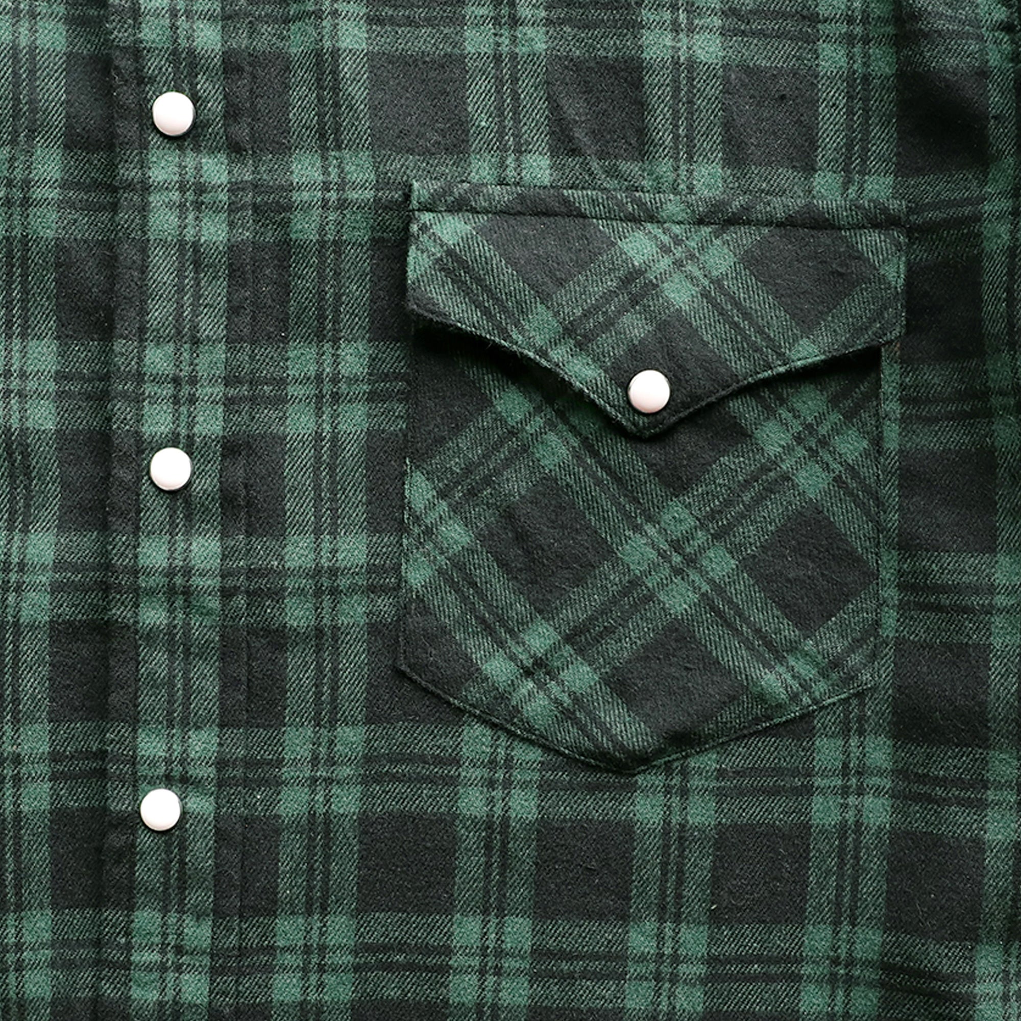 Mens Green Flannel Long Sleeve Pearl Snap Buttons Western Cowboy Vintage Casual Shirts #2807