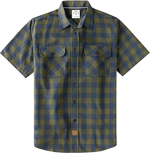 Dubinik Green Plaid Mens Short Sleeve Button Down Shirts 100% Cotton Dubinik Green Plaid Mens Short Sleeve Button Down Shirts 100% Cotton