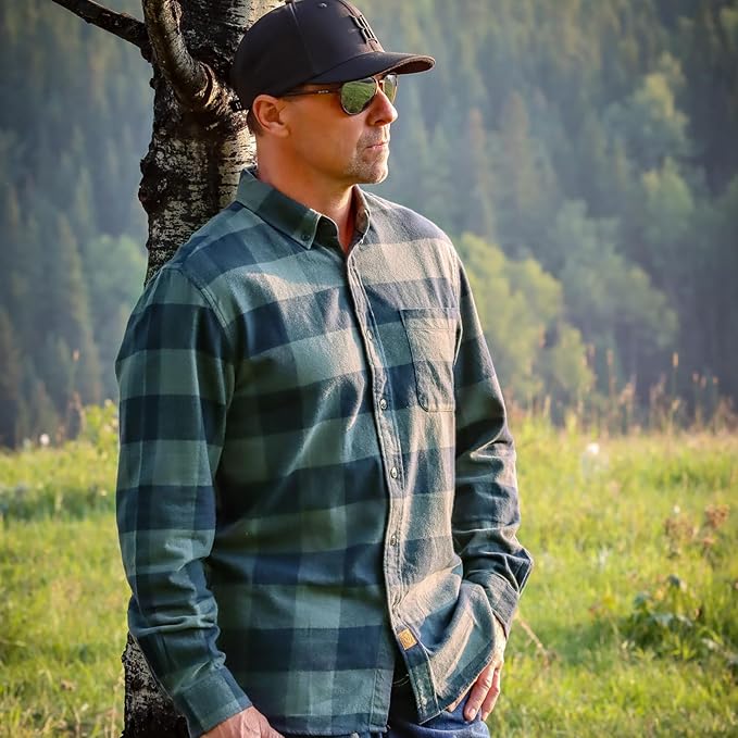 Dubinik® Green Navy Buffalo Flannel Shirt for Men 100% Cotton Mens Flannel Shirts Long Sleeve Plaid Soft Casual Button Down Shirt Men#66028 Tall size in stock now!