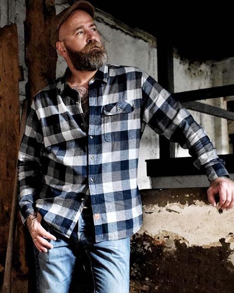 Mens Midweight Flannel Shirts Long Sleeve Casual Button Down Brushed 100% Cotton Shirt#1027