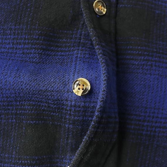 Dubinik® Mens Flannel Shirts Long Sleeve Casual Button Down Heavyweight Soft Pure Cotton Plaid Warm Suede Cuffs#0082002