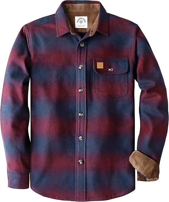 Dubinik® Mens Flannel Shirts Long Sleeve Casual Button Down Heavyweight Soft Pure Cotton Plaid Warm Suede Cuffs#0082004