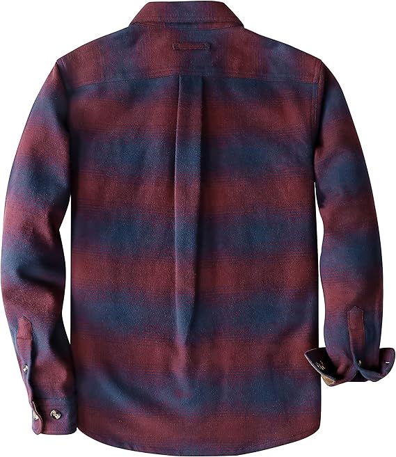 Dubinik® Mens Flannel Shirts Long Sleeve Casual Button Down Heavyweight Soft Pure Cotton Plaid Warm Suede Cuffs#0082004