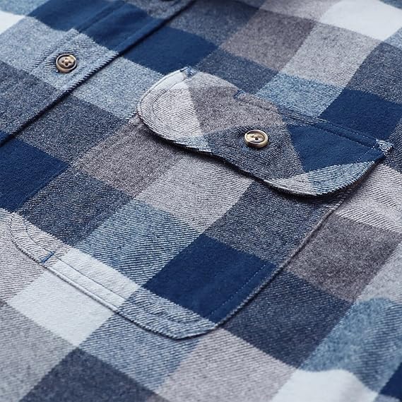 Mens Midweight Flannel Shirts Long Sleeve Casual Button Down Brushed 100% Cotton Shirt#1027
