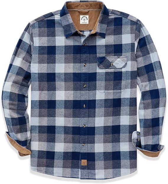 Mens Midweight Flannel Shirts Long Sleeve Casual Button Down Brushed 100% Cotton Shirt#1027