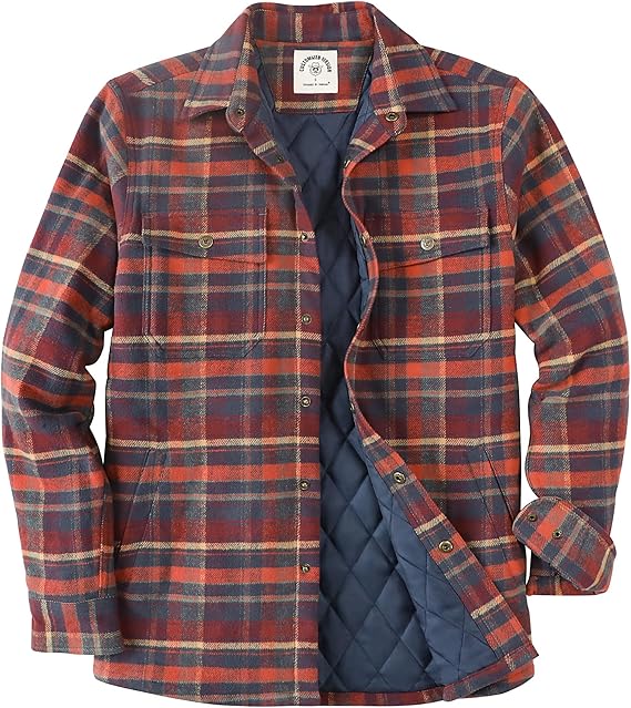 Dubinik® Mens Lightweight Jacket Cozy Warm Lined Flannel Shirts for Men Long Sleeve Snap Casual Plaid 2 Chest Pockets#0181010
