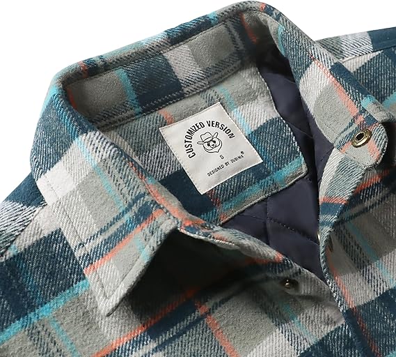Dubinik® Mens Lightweight Jacket Cozy Warm Lined Flannel Shirts for Men Long Sleeve Snap Casual Plaid 2 Chest Pockets#0181012