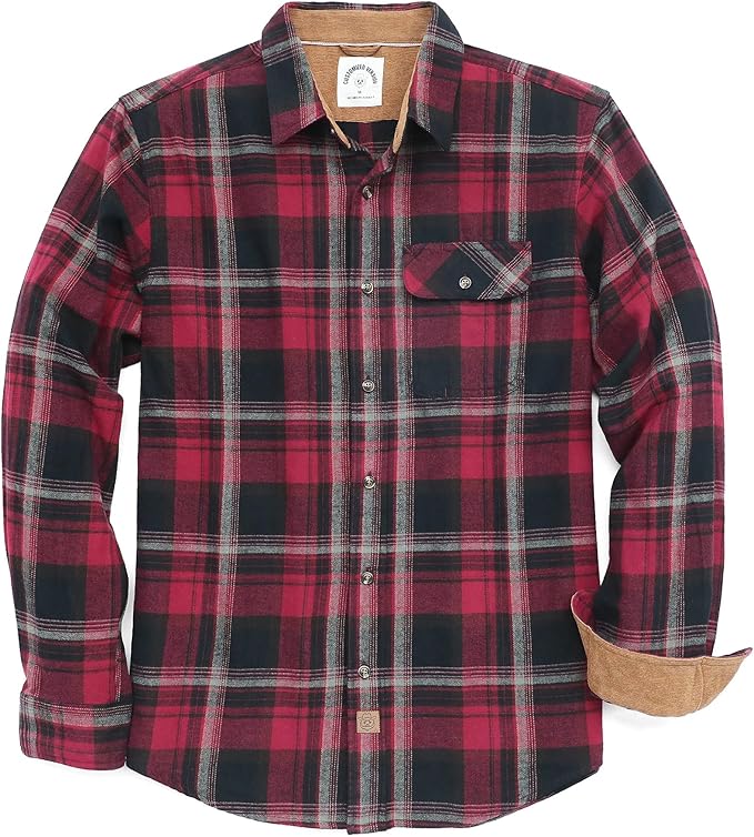 Mens Midweight Flannel Shirts Long Sleeve Casual Button Down Brushed 100% Cotton Shirt#1001
