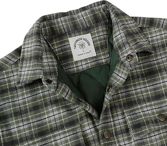 Dubinik® Mens Lightweight Jacket Cozy Warm Lined Flannel Shirts for Men Long Sleeve Snap Casual Plaid 2 Chest Pockets#0181008