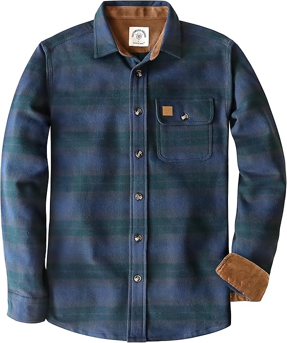 Dubinik® Mens Flannel Shirts Long Sleeve Casual Button Down Heavyweight Soft Pure Cotton Plaid Warm Suede Cuffs#0082012